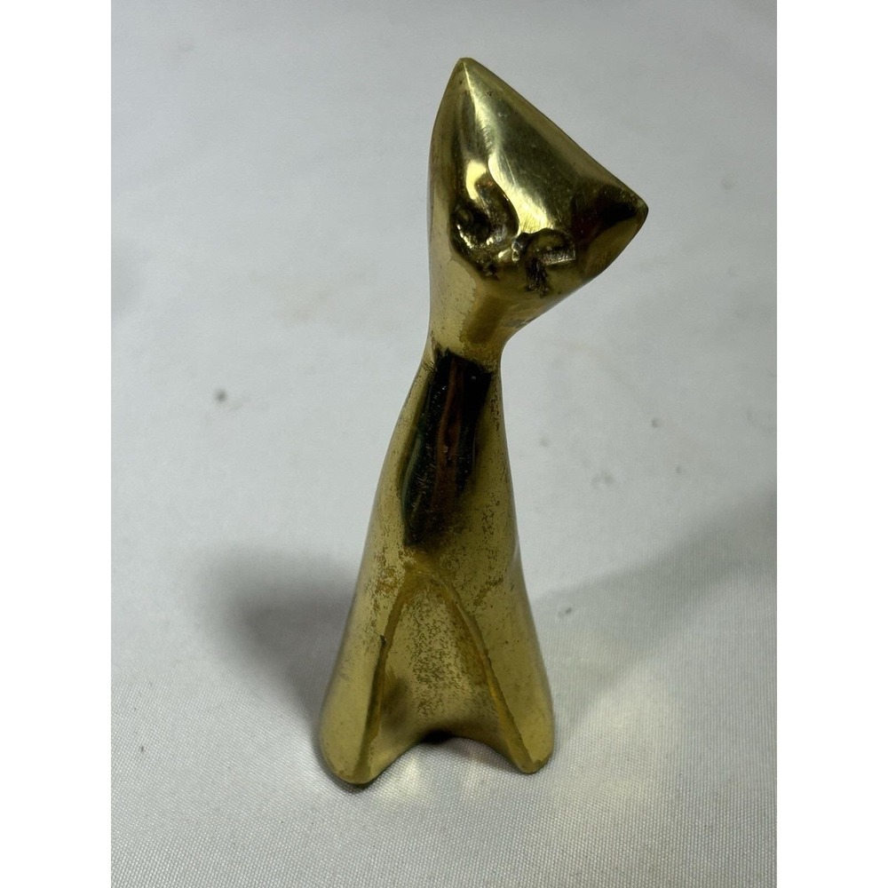 Vintage Brass Cat Kitten Figurine Small Siamese MCM Mid Century Hollywood 3"
